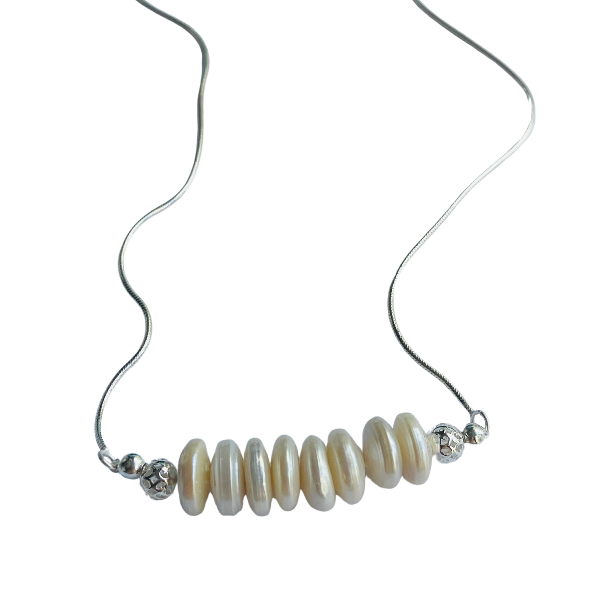 pearl bar necklace in sterling silver