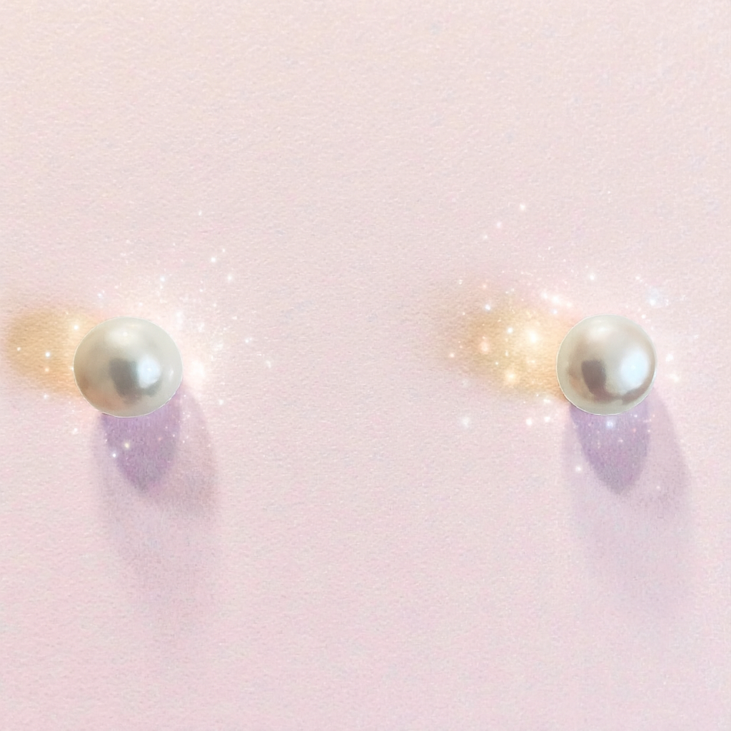 White Freshwater Pearl Studs — 8.5 mm