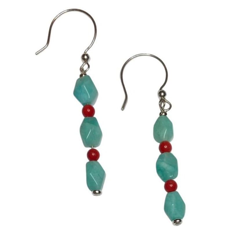 brazilian amazonite and red coral sterling silver earrings