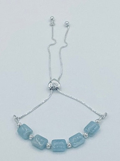 Sterling Silver Aquamarine Gemstone Adjustable Bracelet