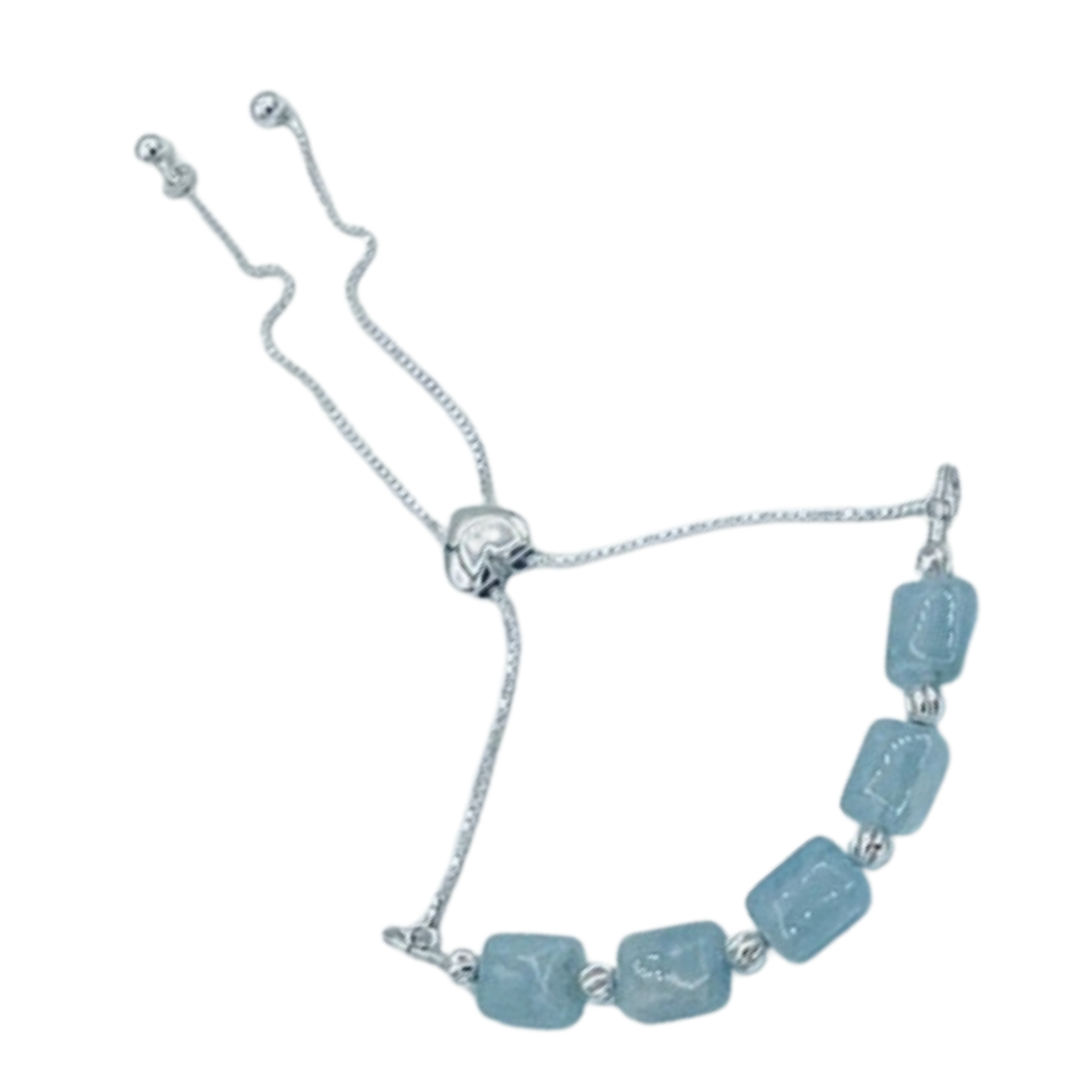 Tranquil Beauty: Sterling Silver Aquamarine Adjustable Bracelet