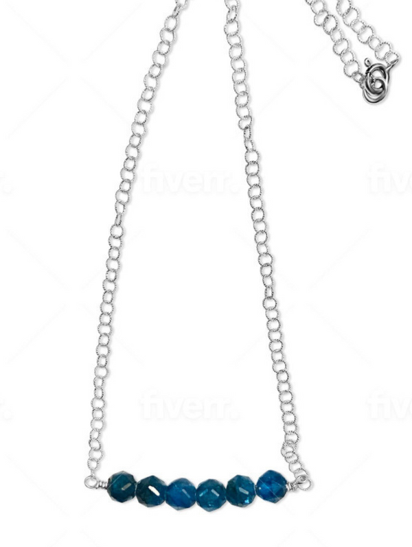 Sterling Silver Minimalist Blue Apatite Bar Necklace