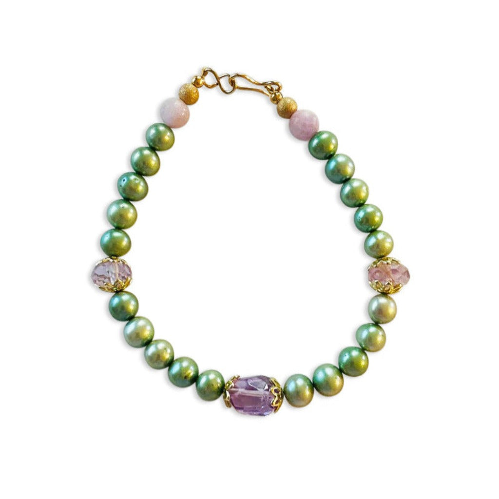 amethyst and green pearl bracelet