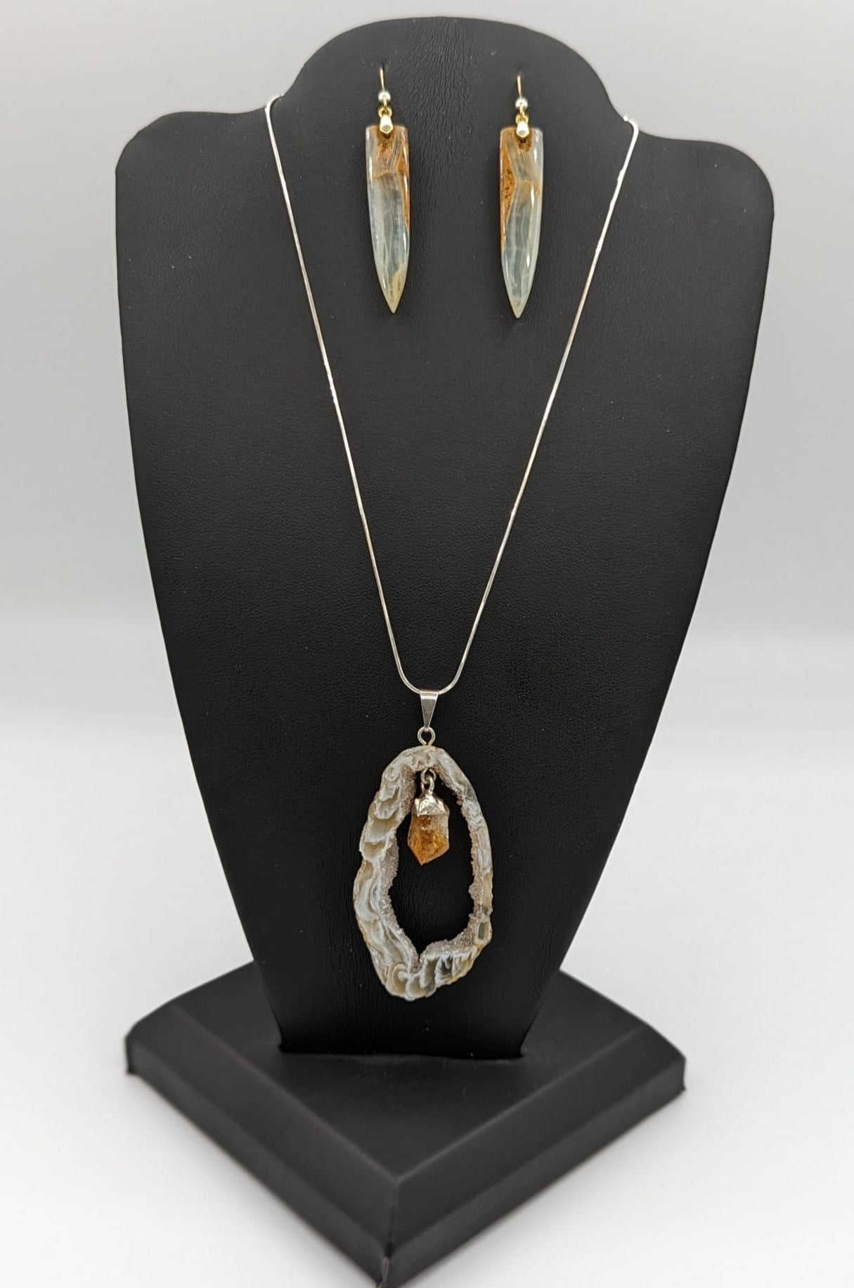 Sterling Silver Agate Druzy Slice with Citrine Necklace
