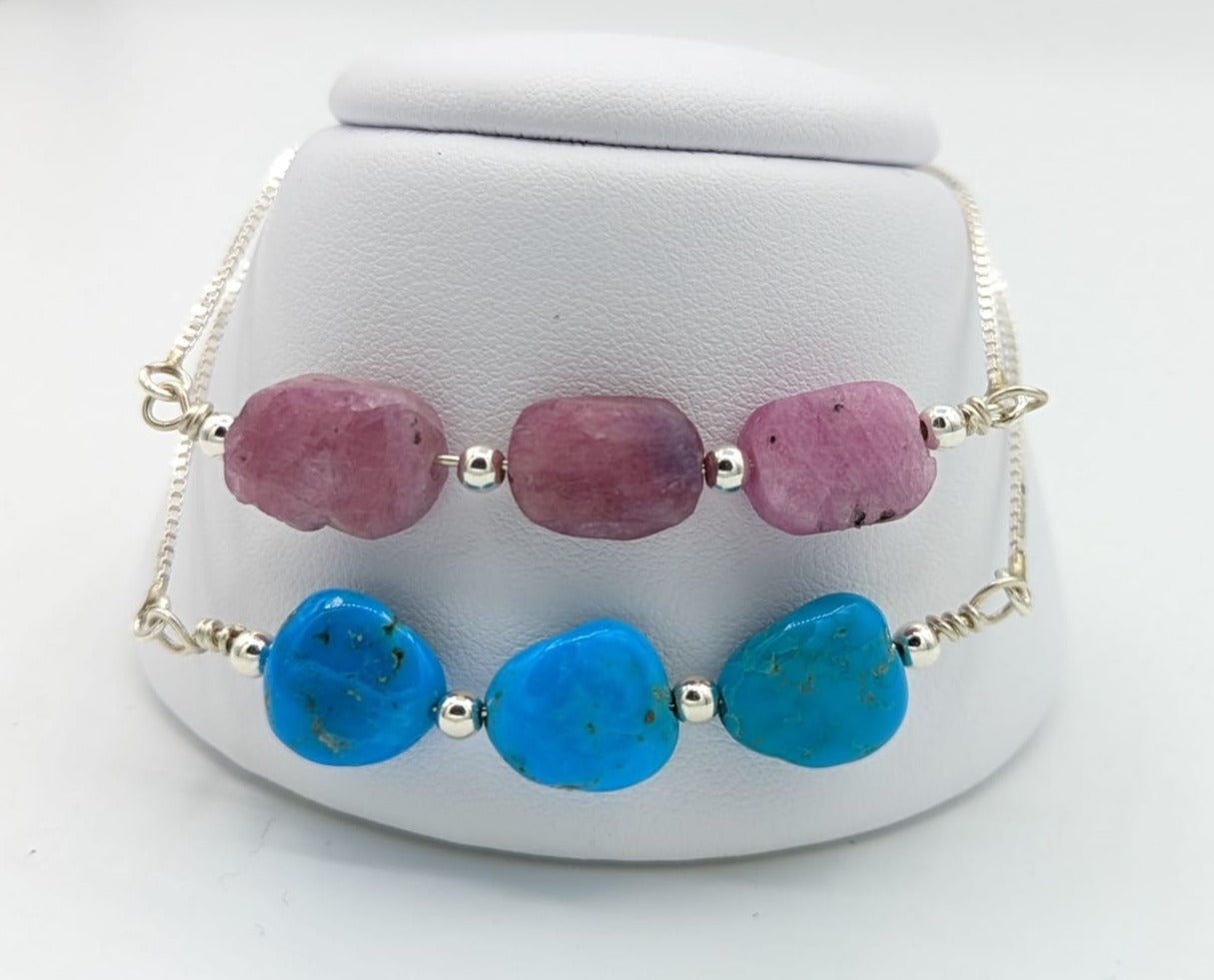 Sterling Silver Castle Dome Turquoise Adjustable Bracelet