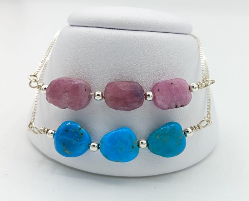 Sterling Silver Castle Dome Turquoise Adjustable Bracelet