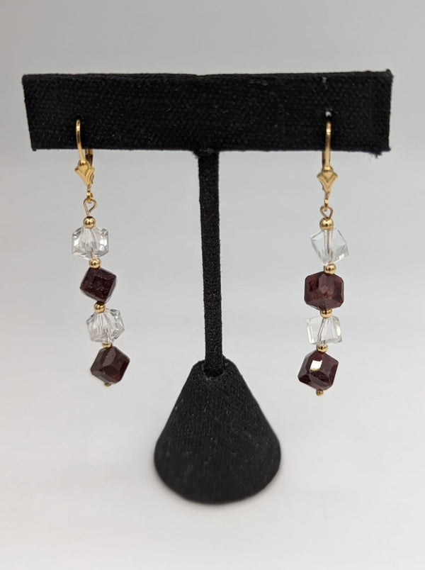14K Gold-filled Handcrafted Garnet and Crystal Quartz Earrings