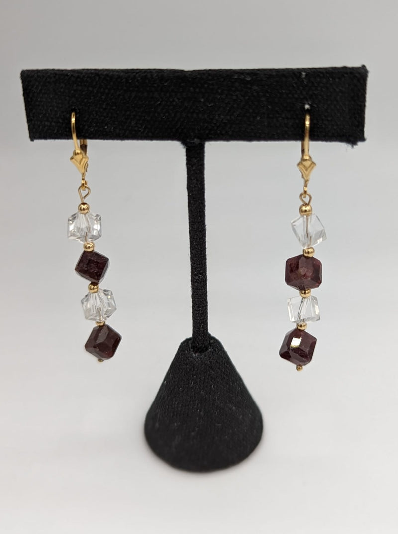 14K Gold-filled Handcrafted Garnet and Crystal Quartz Earrings