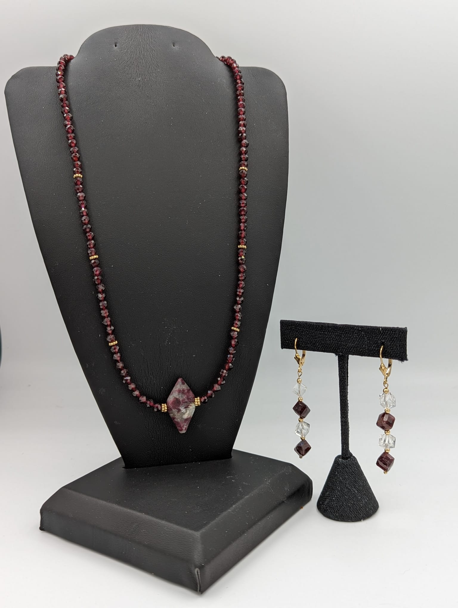 14K Gold-filled Handcrafted Garnet and Crystal Quartz Earrings