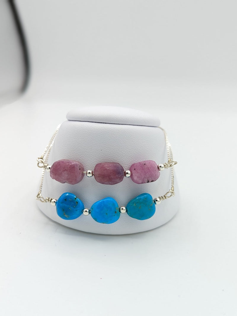 Sterling Silver Natural Ruby Adjustable Bracelet