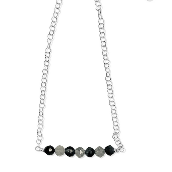 Sterling Silver Kyanite and Blue Moonstone Bar Minimalist Necklace