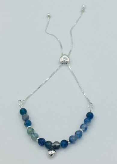 kyanite and sterling silver heart adjustable bracelet