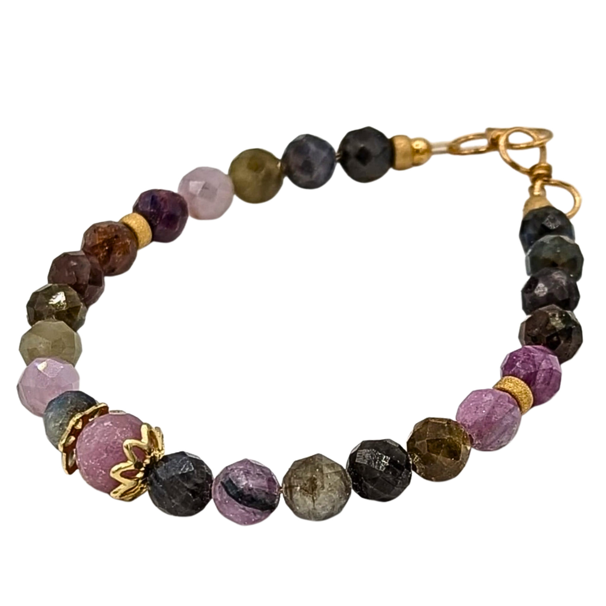 multi-color sapphire bracelet with 14k gold-filled accents and clasp