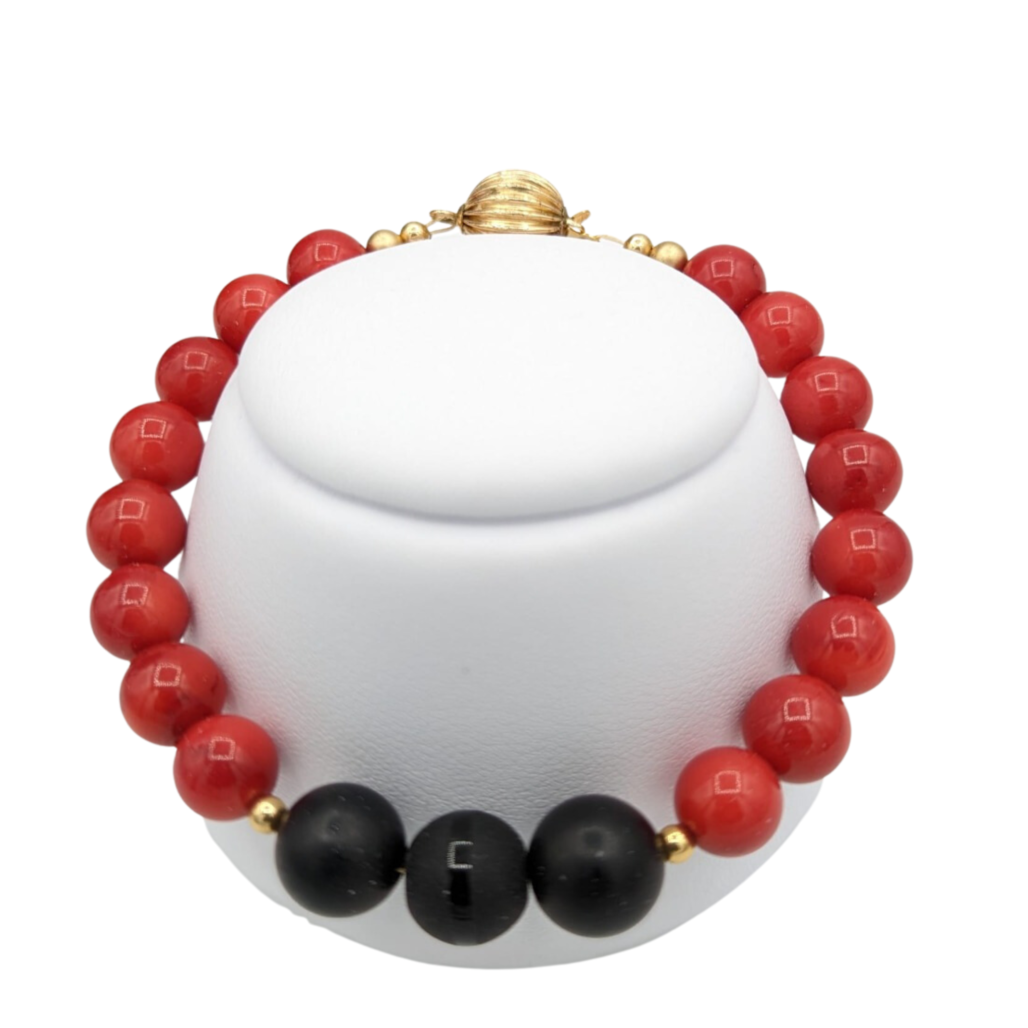 14K Gold-filled Handcrafted Red Coral and Black Onyx Bracelet