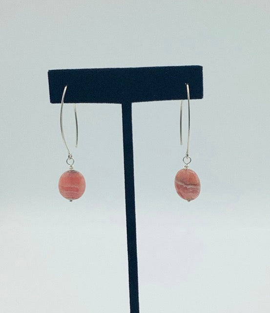 rhodochrosite sterling silver drop earrings