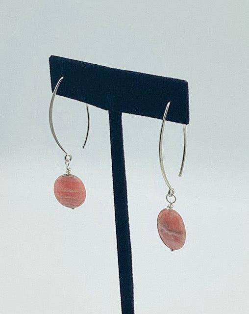 rhodochrosite sterling silver drop earrings