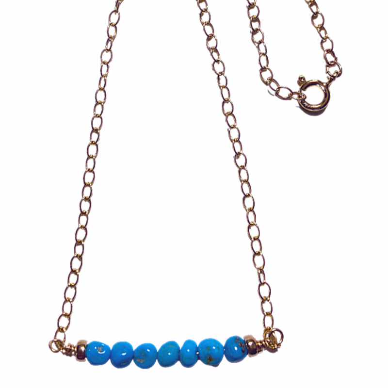 Gold-filled Sleeping Beauty Turquoise Beaded Bar Necklace