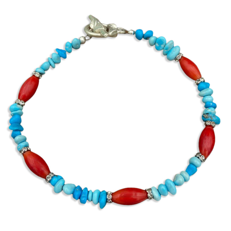 sleeping beauty turquoise & red coral bracelet